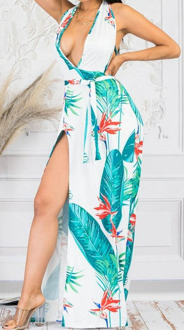 White Tropical Maxi Dress