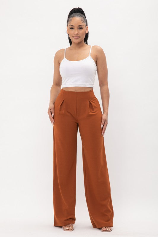 Solid Wide Leg Side Pin Pants