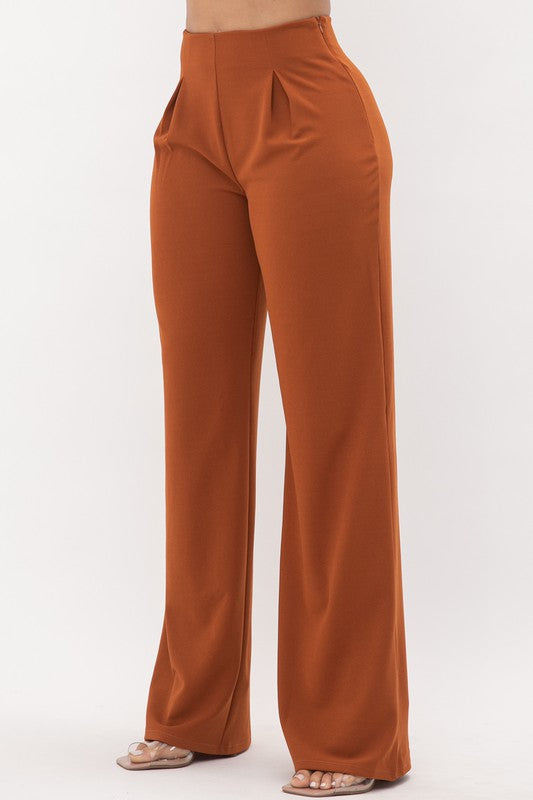 Solid Wide Leg Side Pin Pants